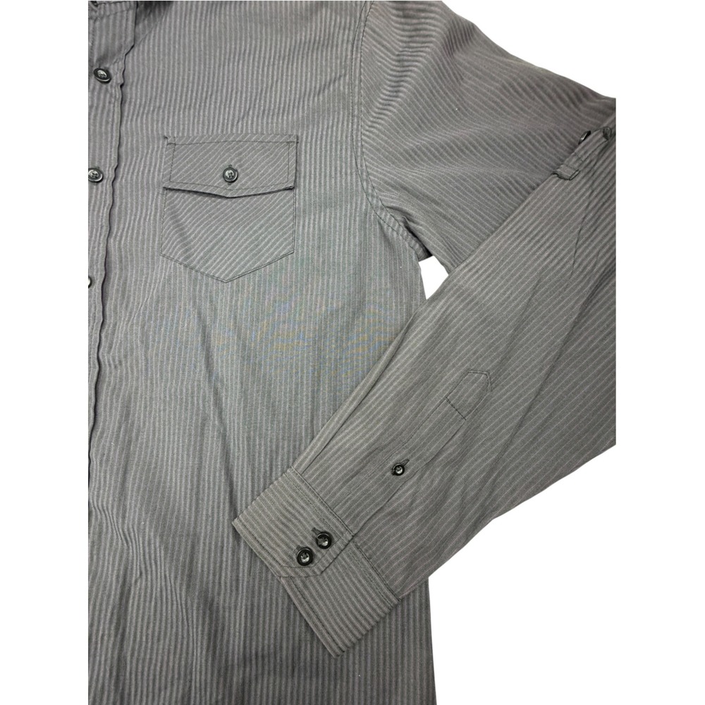 No Retreat Men's Large Black Purple Pinstripe Long Sleeve Button Up Shirt - Picture 13 of 13